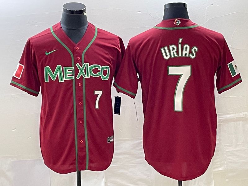 Men 2023 World Cub Mexico 7 Urias Red white Nike MLB Jersey